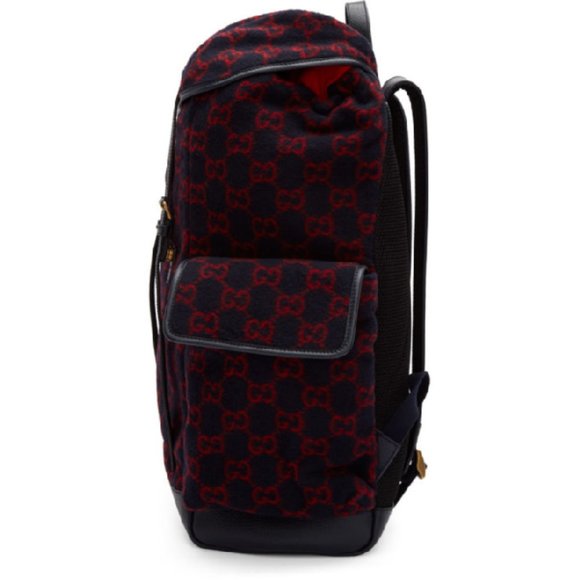 Gucci GG Monogram Print Wool Backpack in Navy NEW W TAGS AND DUSTBAG - Picture 4 of 7